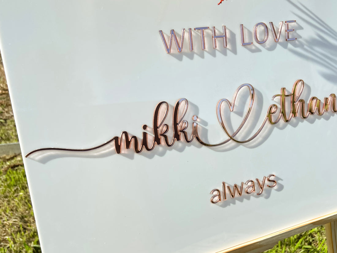 Custom Acrylic Wedding Welcome 3D Sign, Personalised Rose/ Gold Mirror Names, Ceremony/ Event/ Engagement/ Bridal Shower/ Birthday Signage on Easel