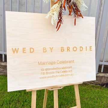 Custom Timber Business Logo Welcome Sign, Personalised Rustic/ Vintage/  Boho, Country Hippie style Wooden Wedding, Ceremony/ Event/ Engagement/ Bridal Shower/ Birthday Signage on Easel
