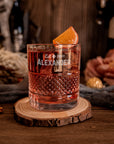 Engraved 340ml Diamond Carving Old Fashion Whiskey - Italian Crystal Glass, Personalised Custom Monogram Tumbler, Housewarming/ Groomsmen Gift