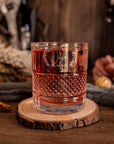 Engraved 340ml Diamond Carving Old Fashion Whiskey - Italian Crystal Glass, Personalised Custom Monogram Tumbler, Housewarming/ Groomsmen Gift