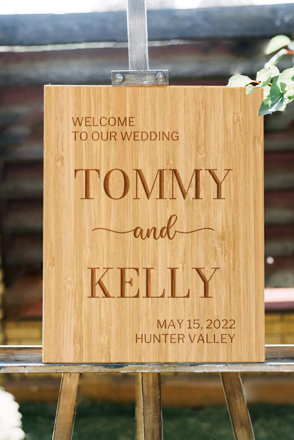 Custom Timber Wedding Welcome Sign, Personalised Rustic/ Vintage/  Boho, Country Hippie style Wooden Names, Ceremony/ Event/ Engagement/ Bridal Shower/ Birthday Signage on Easel